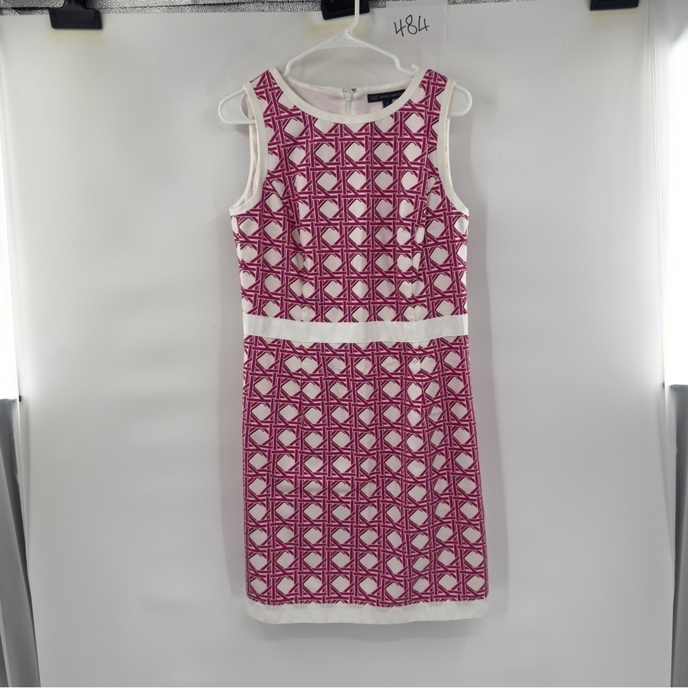 346 brooks brothers sheath pink white geometric dress sleeveless size 8